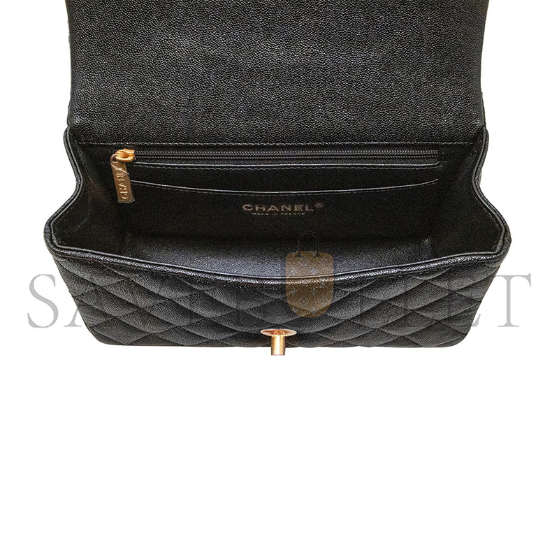 Ch**el MASTER BLACK QUILTED GRAINED CALFSKIN MINI FLAP WITH TOP HANDLE GOLD HARDWARE (20*12*6cm)